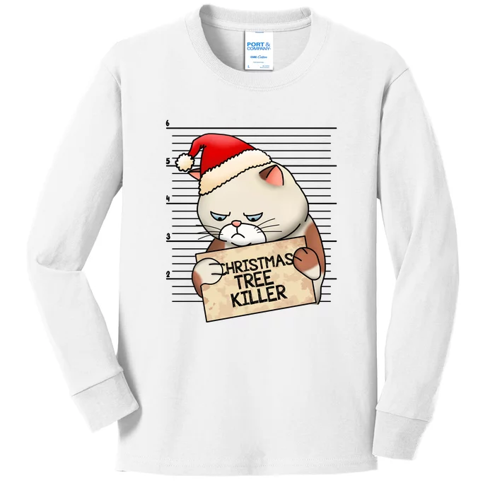 Naughty Christmas Tree Cat Gift Kids Long Sleeve Shirt