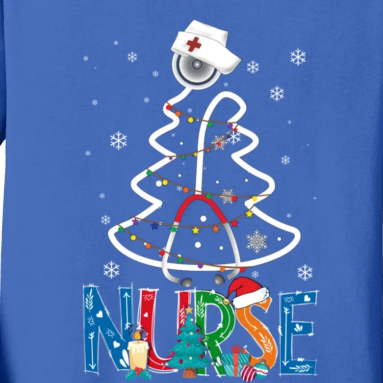 Nurse Christmas Tree Christmas Scrub Nursing Xmas Nurse Gift Kids Long Sleeve Shirt