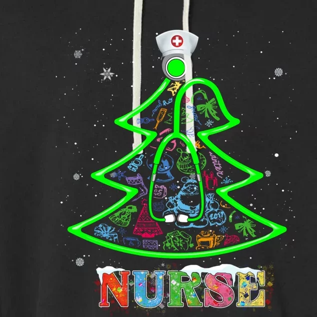 Nurse Christmas Tree Stethoscope Rn Lpn Scrub Nursing X Mas Funny Gift Garment-Dyed Fleece Hoodie