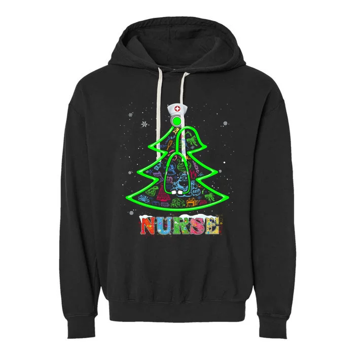 Nurse Christmas Tree Stethoscope Rn Lpn Scrub Nursing X Mas Funny Gift Garment-Dyed Fleece Hoodie