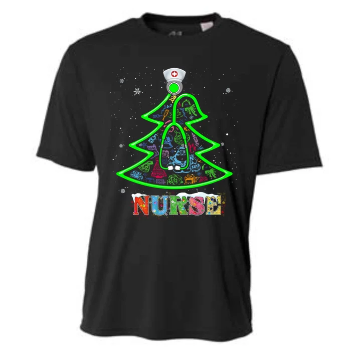 Nurse Christmas Tree Stethoscope Rn Lpn Scrub Nursing X Mas Funny Gift Cooling Performance Crew T-Shirt