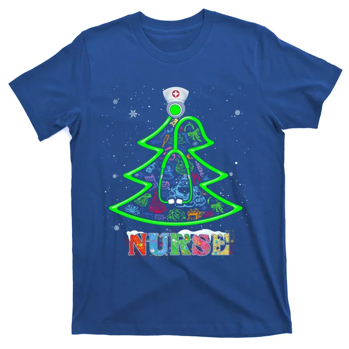 Nurse Christmas Tree Stethoscope Rn Lpn Scrub Nursing X Mas Funny Gift T-Shirt