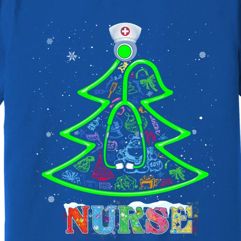 Nurse Christmas Tree Stethoscope Rn Lpn Scrub Nursing X Mas Funny Gift Premium T-Shirt