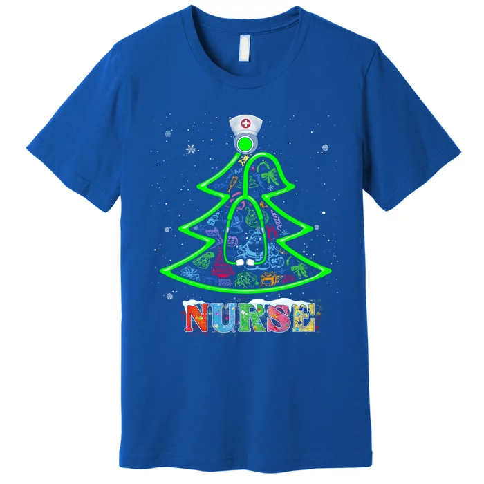 Nurse Christmas Tree Stethoscope Rn Lpn Scrub Nursing X Mas Funny Gift Premium T-Shirt