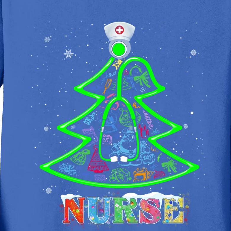 Nurse Christmas Tree Stethoscope Rn Lpn Scrub Nursing X Mas Funny Gift Kids Long Sleeve Shirt