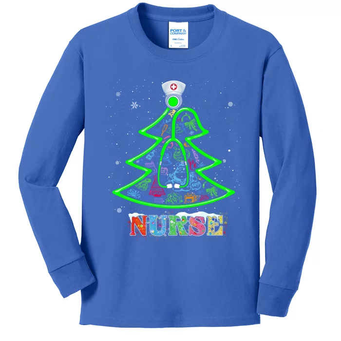 Nurse Christmas Tree Stethoscope Rn Lpn Scrub Nursing X Mas Funny Gift Kids Long Sleeve Shirt