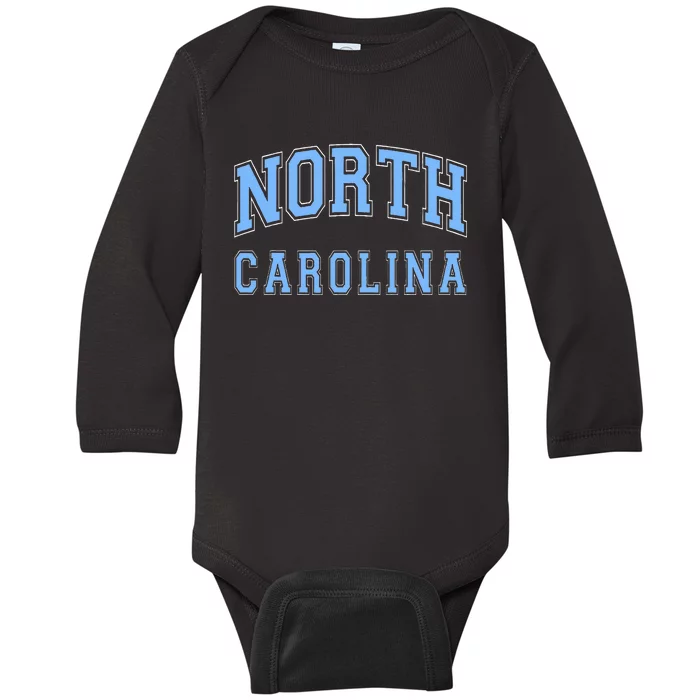 North Carolina Vintage State Nc Blue Text Baby Long Sleeve Bodysuit