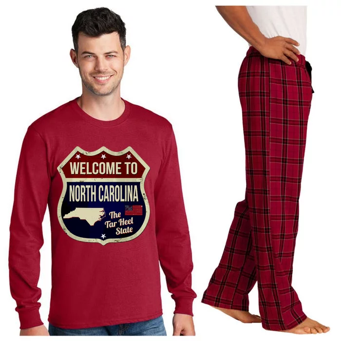 North Carolina Vintage Metal Road Sign Logo Long Sleeve Pajama Set