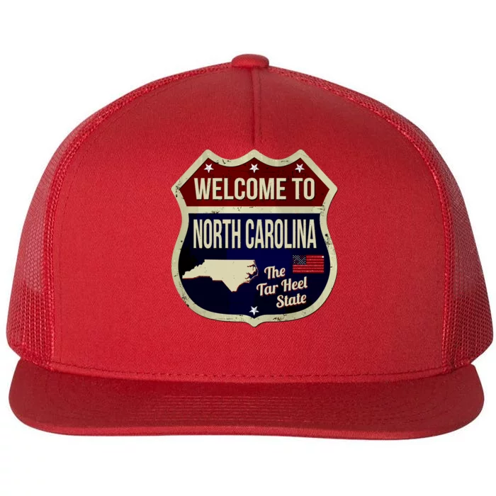 North Carolina Vintage Metal Road Sign Logo Flat Bill Trucker Hat