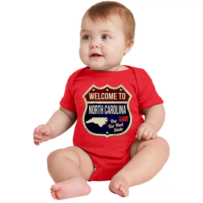 North Carolina Vintage Metal Road Sign Logo Baby Bodysuit