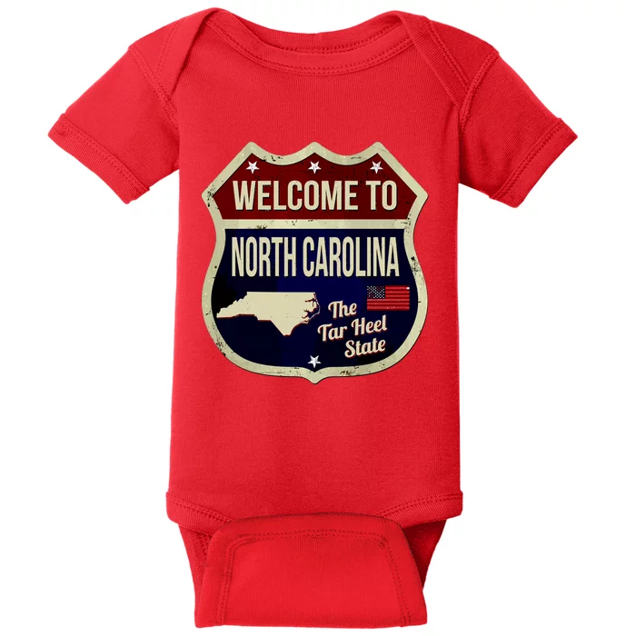 North Carolina Vintage Metal Road Sign Logo Baby Bodysuit