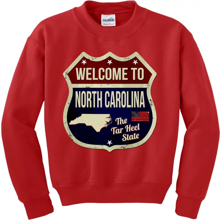 North Carolina Vintage Metal Road Sign Logo Kids Sweatshirt