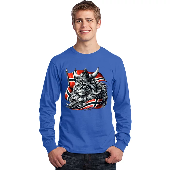 Norwegian Cat Viking Norway Flag Long Sleeve Shirt