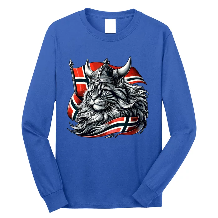 Norwegian Cat Viking Norway Flag Long Sleeve Shirt