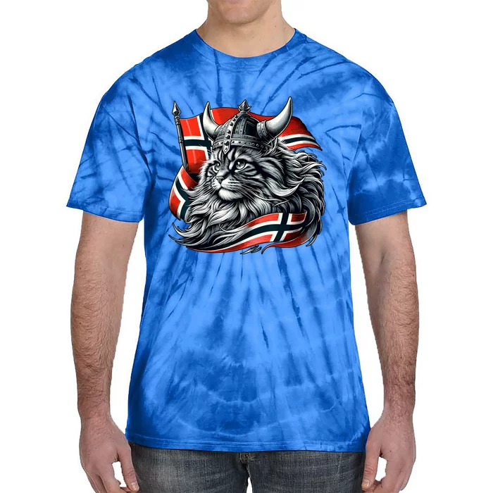 Norwegian Cat Viking Norway Flag Tie-Dye T-Shirt