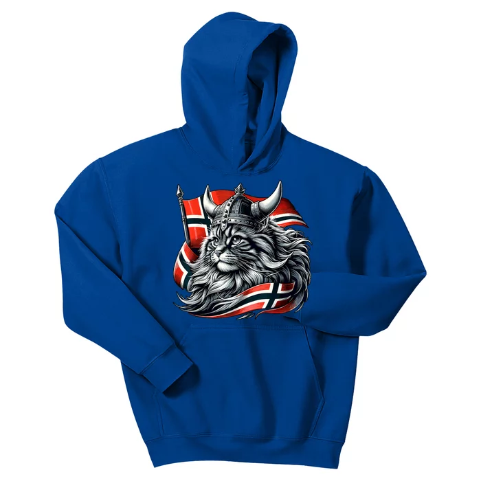 Norwegian Cat Viking Norway Flag Kids Hoodie