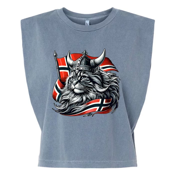 Norwegian Cat Viking Norway Flag Garment-Dyed Women's Muscle Tee