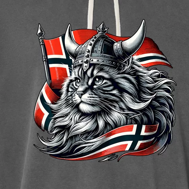 Norwegian Cat Viking Norway Flag Garment-Dyed Fleece Hoodie