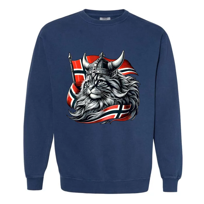 Norwegian Cat Viking Norway Flag Garment-Dyed Sweatshirt