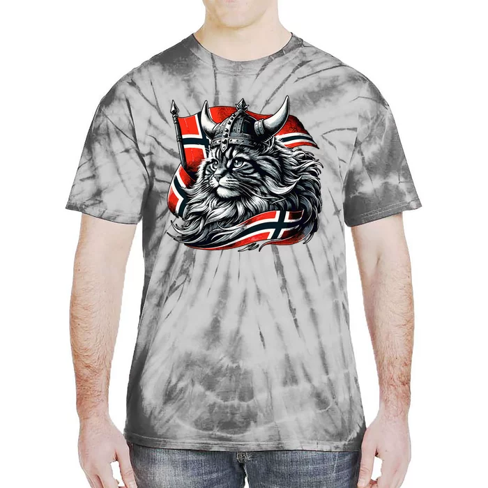 Norwegian Cat Viking Norway Flag Tie-Dye T-Shirt