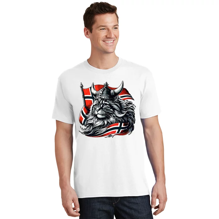 Norwegian Cat Viking Norway Flag T-Shirt