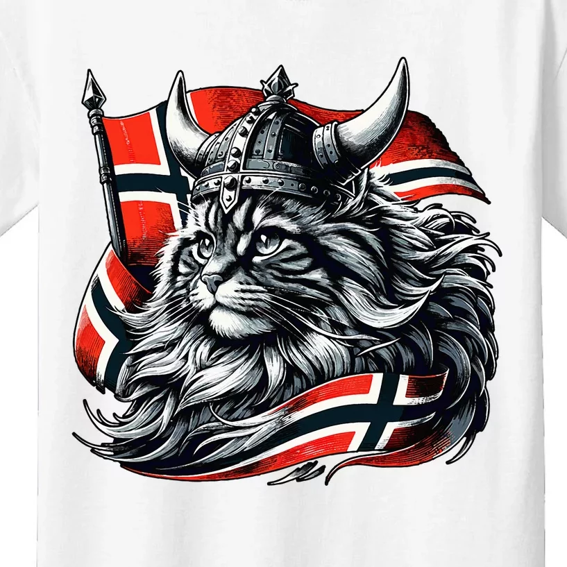 Norwegian Cat Viking Norway Flag Kids T-Shirt