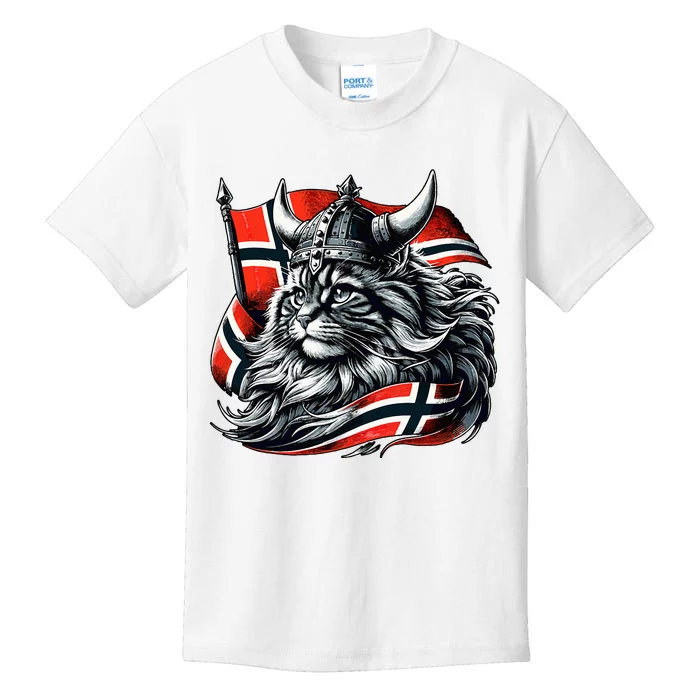 Norwegian Cat Viking Norway Flag Kids T-Shirt