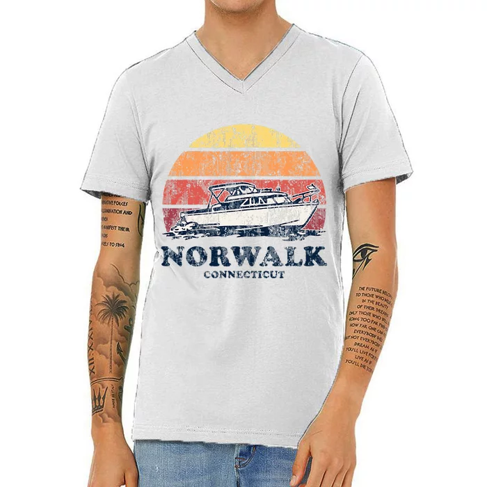 Norwalk Ct Vintage Boating 70s Retro Boat V-Neck T-Shirt