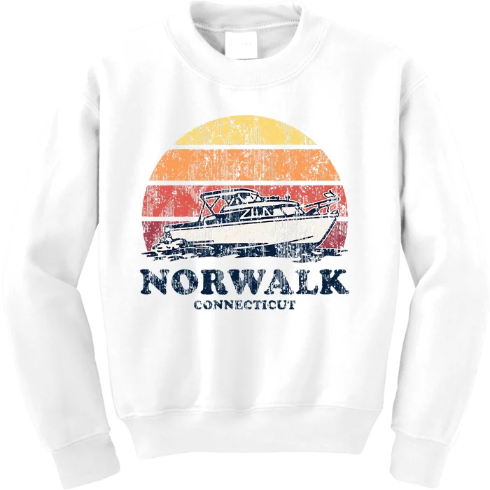 Norwalk Ct Vintage Boating 70s Retro Boat Kids Sweatshirt