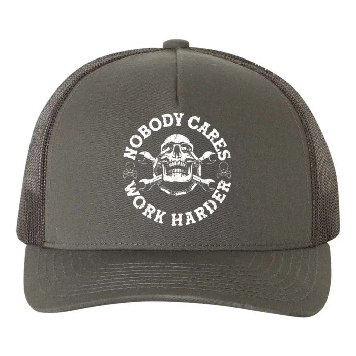 Nobody Cares Work Harder Skull Yupoong Adult 5-Panel Trucker Hat