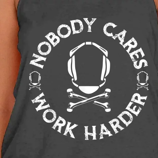 Nobody Cares Work Harder Wrestling Headgear Skull Bones Women's Knotted Racerback Tank