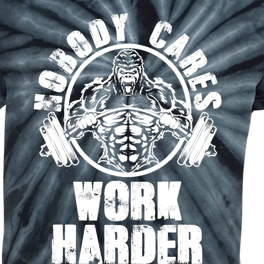 Nobody Cares Work Harder Motivational Fitness Gym Workout Kids Tie-Dye T-Shirt