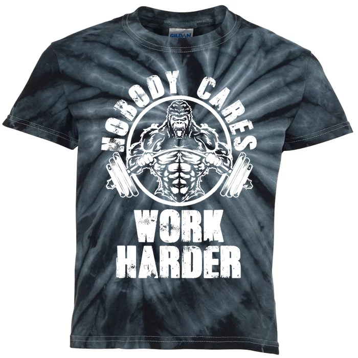 Nobody Cares Work Harder Motivational Fitness Gym Workout Kids Tie-Dye T-Shirt