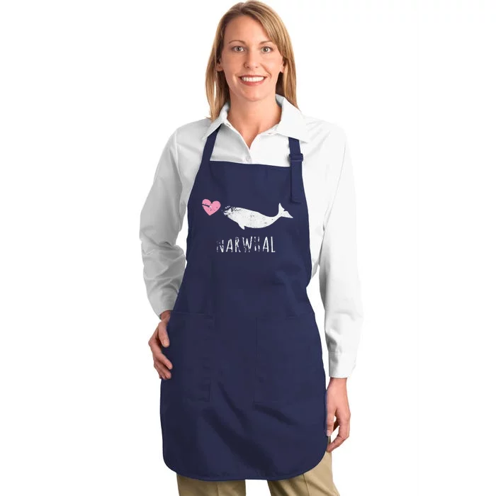 Narwhal Cute Whale Sea Ocean Love Full-Length Apron With Pocket