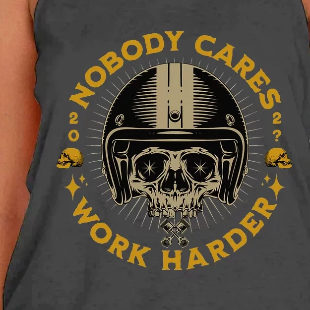 Nobody Cares Work Harder Motivational Women's Knotted Racerback Tank