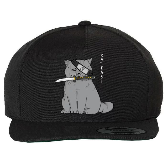 Ninja Cat With Samurai Sword In Mouth Wool Snapback Cap