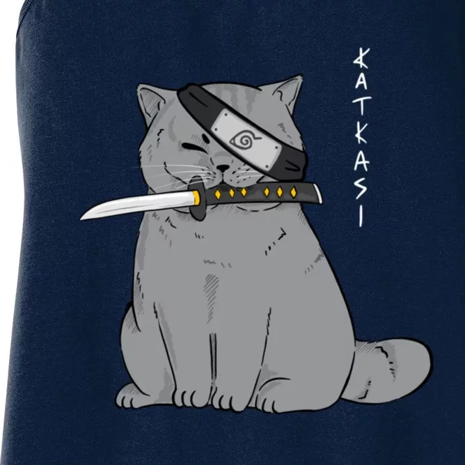 Ninja Cat With Samurai Sword In Mouth Women's Racerback Tank