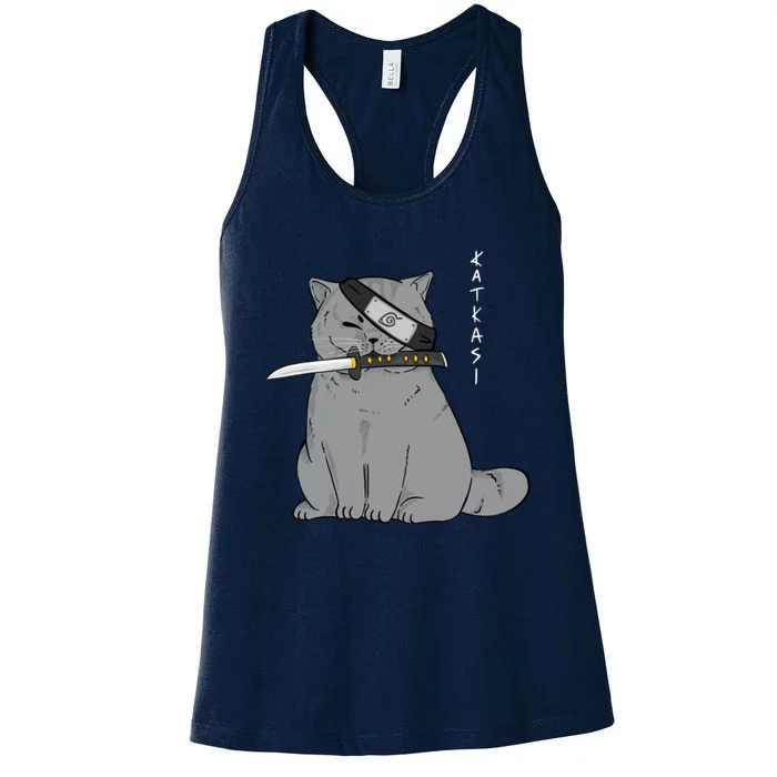 Ninja Cat With Samurai Sword In Mouth Women's Racerback Tank