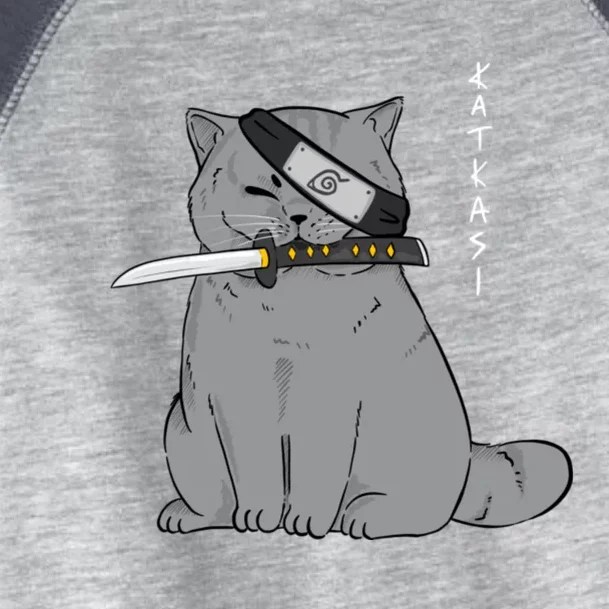 Ninja Cat With Samurai Sword In Mouth Toddler Fine Jersey T-Shirt