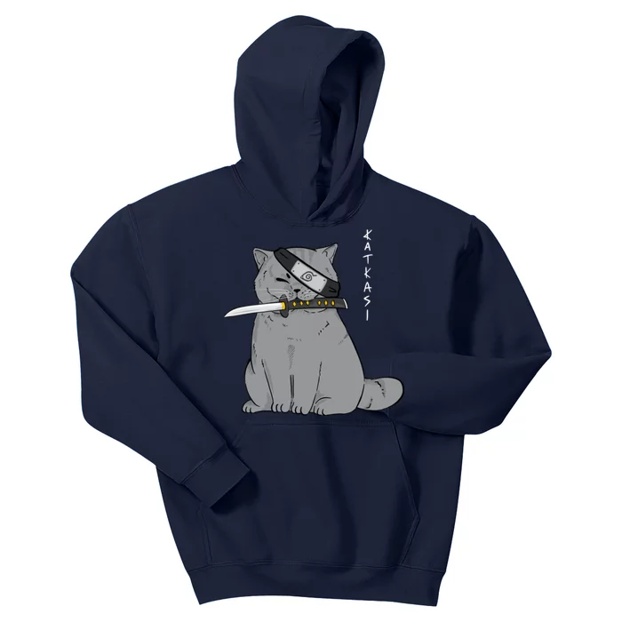 Ninja Cat With Samurai Sword In Mouth Kids Hoodie