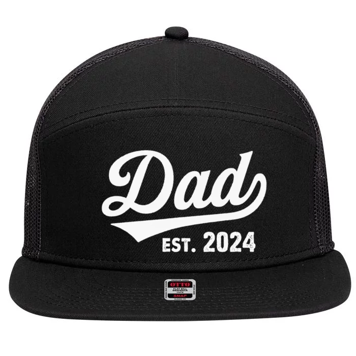 New Dad 1st Time Dad Est 2024 Promoted To Daddy 7 Panel Mesh Trucker Snapback Hat