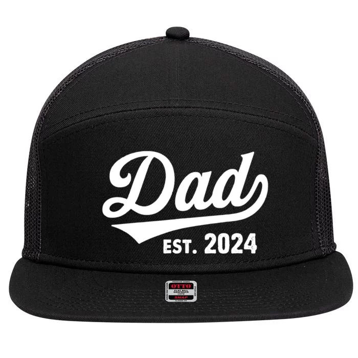 New Dad 1st Time Dad Est 2024 Promoted To Daddy 2024 Father 7 Panel Mesh Trucker Snapback Hat