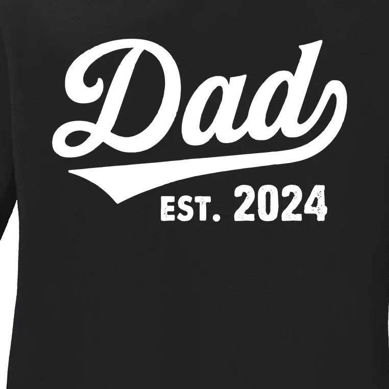 New Dad 1st Time Dad Est 2024 Promoted To Daddy 2024 Father Ladies Long Sleeve Shirt