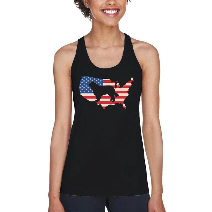 Newfie Dog America Flag Patriotic Dog Lover Gift Women's Racerback Tank