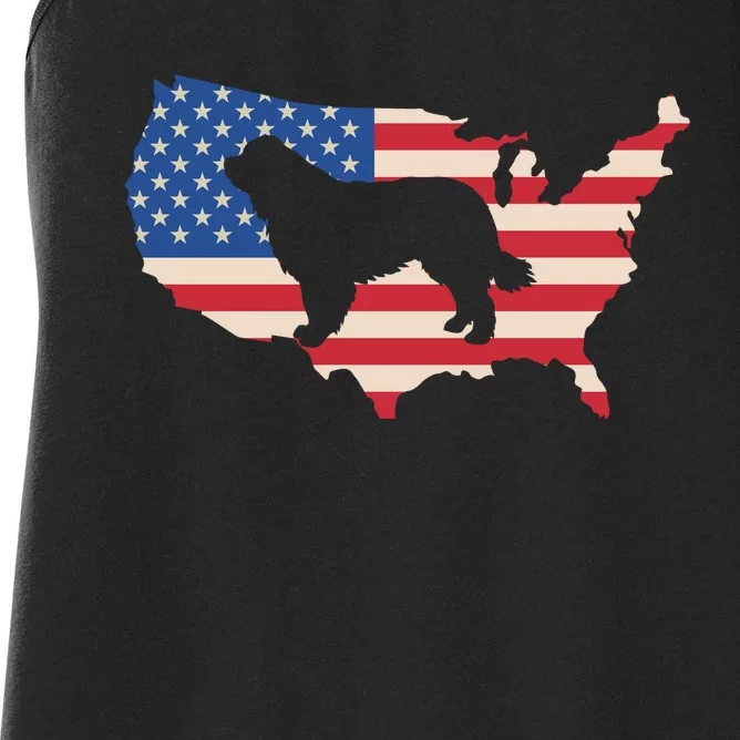 Newfie Dog America Flag Patriotic Dog Lover Gift Women's Racerback Tank