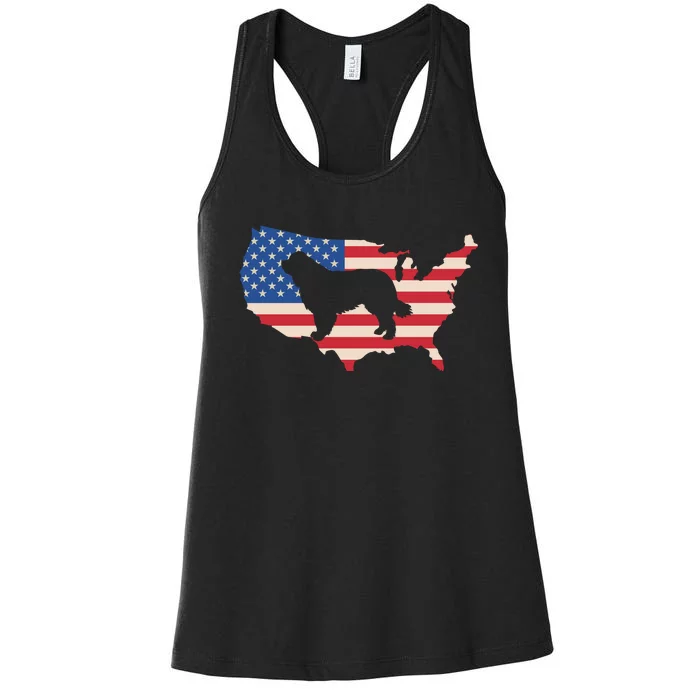 Newfie Dog America Flag Patriotic Dog Lover Gift Women's Racerback Tank