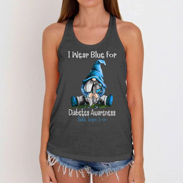 November Diabetes Awareness Month Funny Gnomes Wear Blue Women's Knotted Racerback Tank