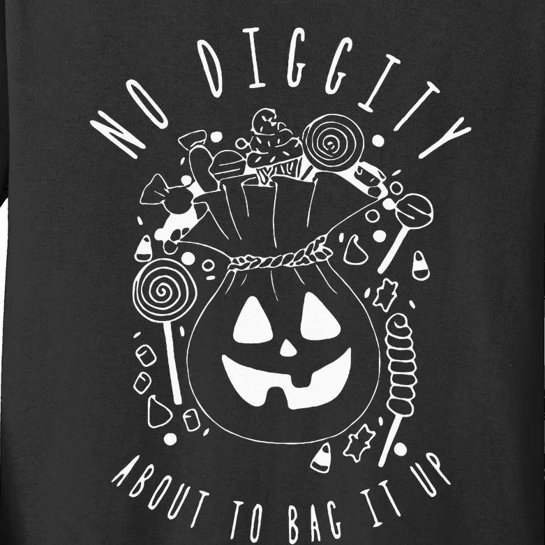 No Diggity About To Bag It Up Trick Or Treat Candy Halloween Kids Long Sleeve Shirt