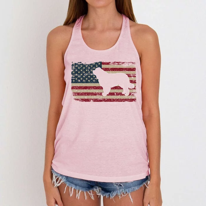 Newfie Dog America Flag Patriotic Dog Lover Gift Women's Knotted Racerback Tank