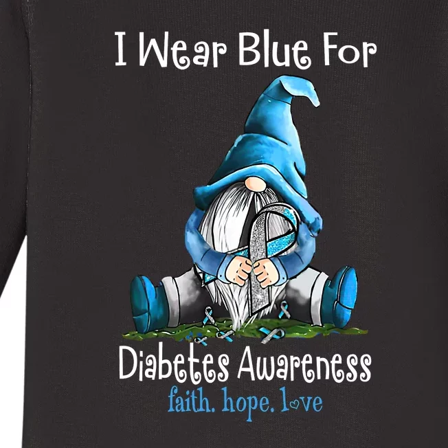 November Diabetes Awareness Funny Gnomes Wear Blue Baby Long Sleeve Bodysuit